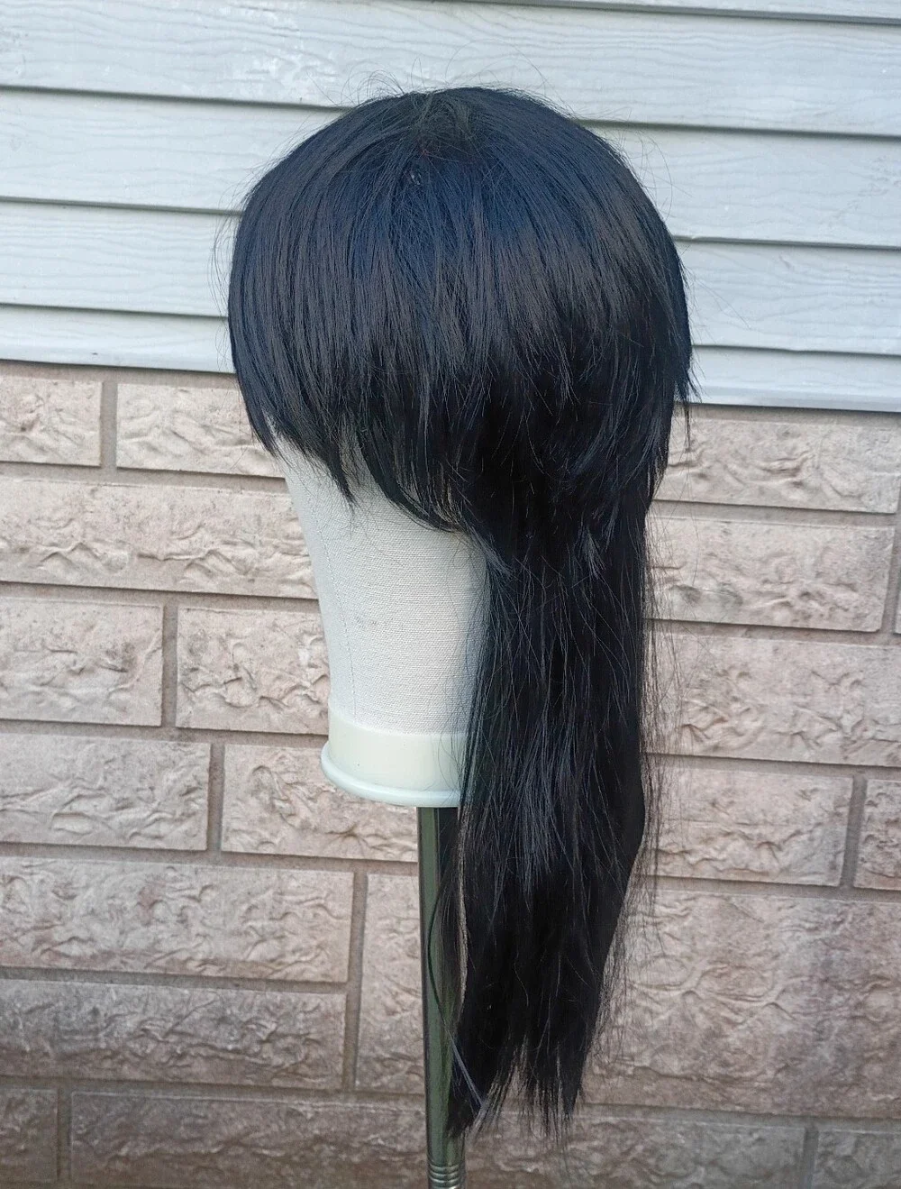 Black Long Mullet Straight Women's Wig with Bangs